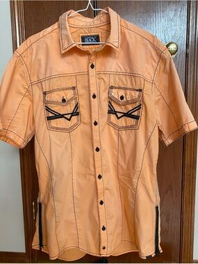BUCKLE BLACK ATHLETIC FIT MEN'S LG. ORANGE STRCH BLEND SHORT SLEEVE BUTTON SHIRT